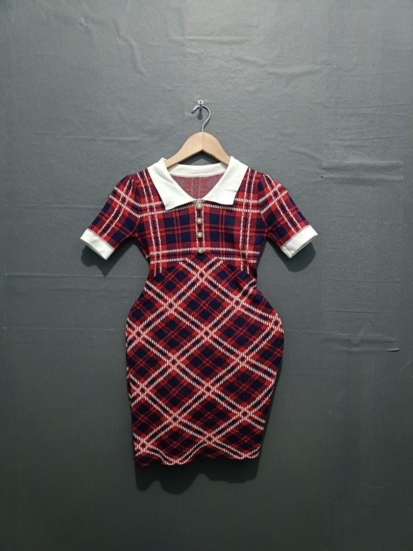 princess polly baby blue dress Burberry NEW Corset Red Black Nova Check Plaid Bodycon Midi Dress Size 2