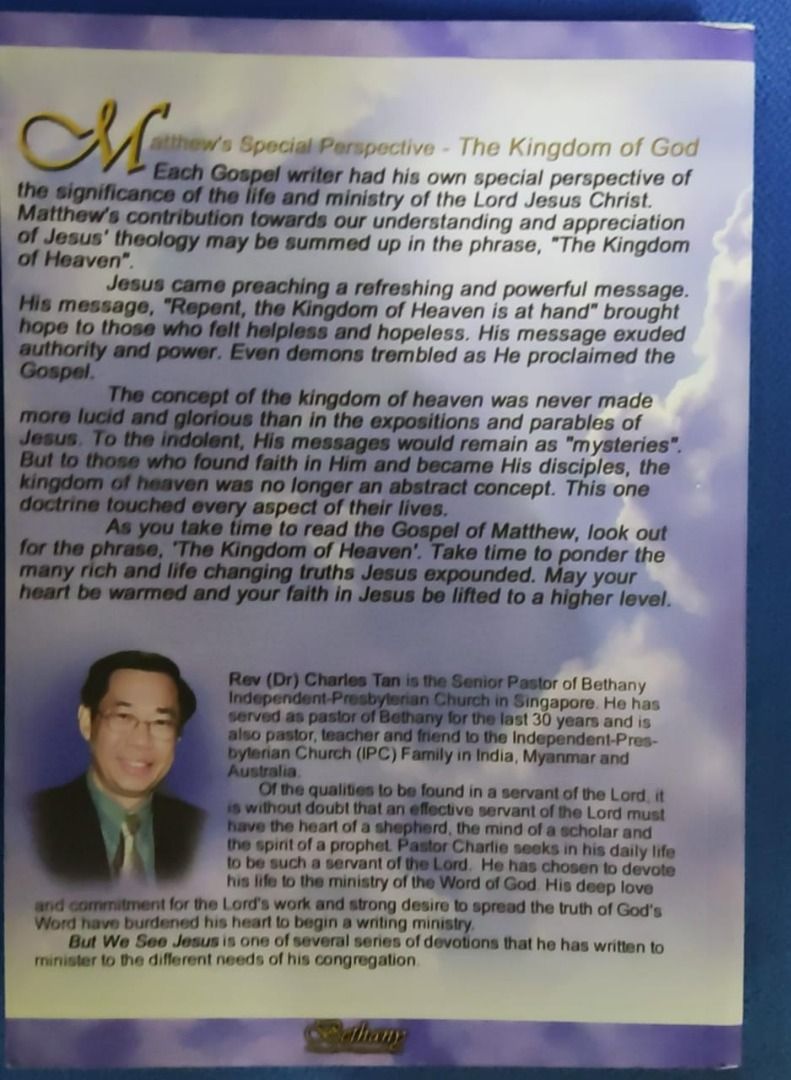 Rev Charles Tan Daily Devotion on books of Matthew, Luke, and John ...