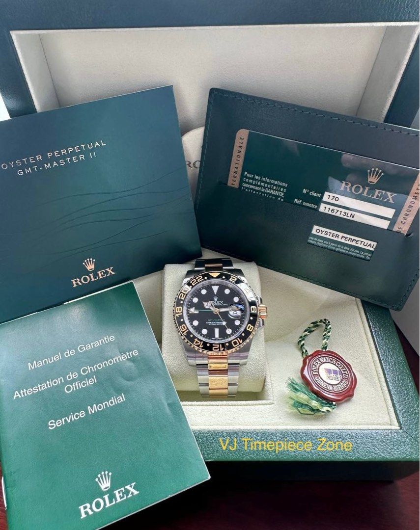 Rolex GMT Master II 18K Half Gold Green Hand Preowned FullSet