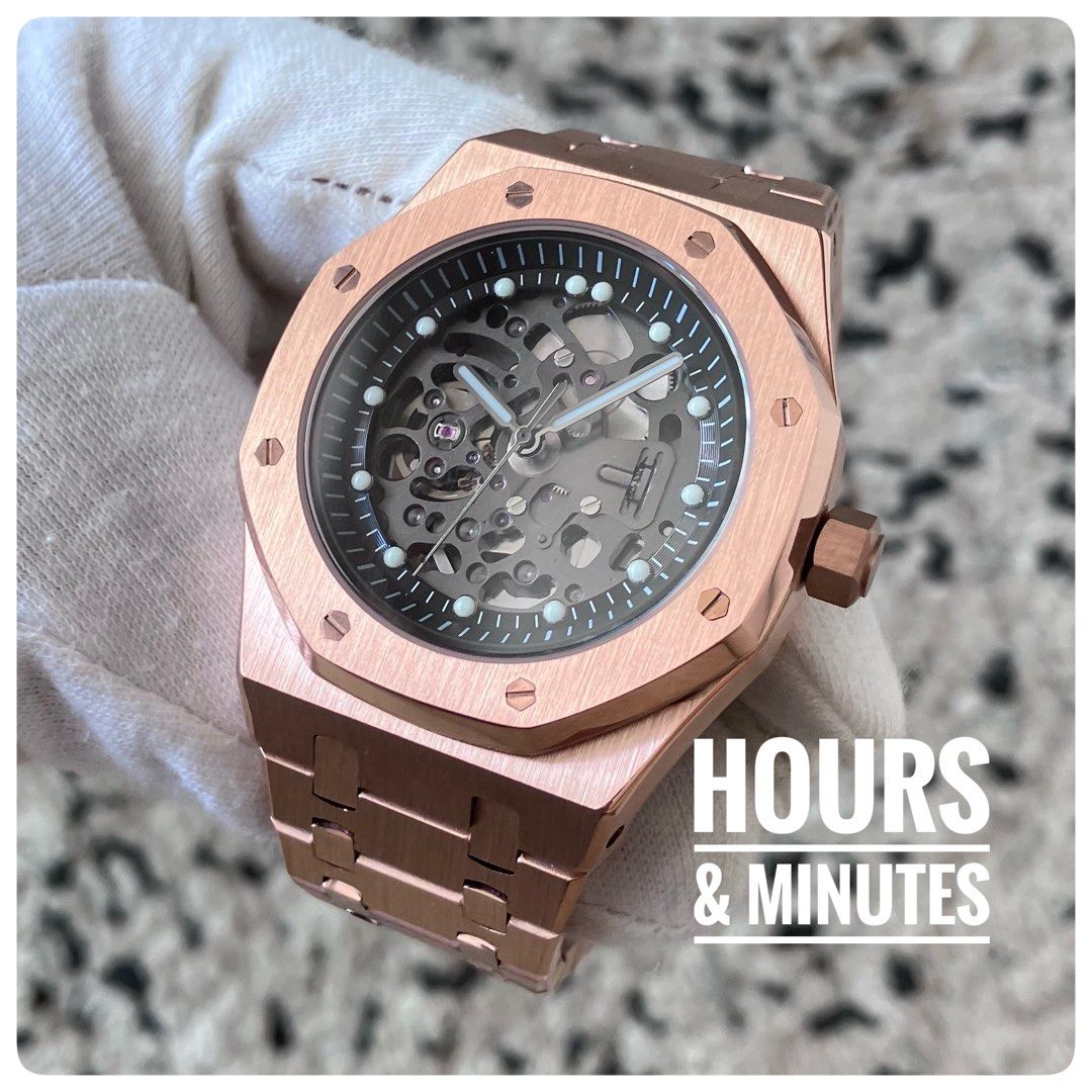 Royal Oak Rose Gold Black skeleton custom build watch Seiko mod