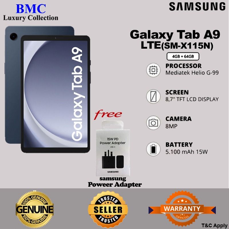 Samsung Galaxy Tab A9 LTE (X115) 4GB RAM + 64GB ROM 12 MONTHS