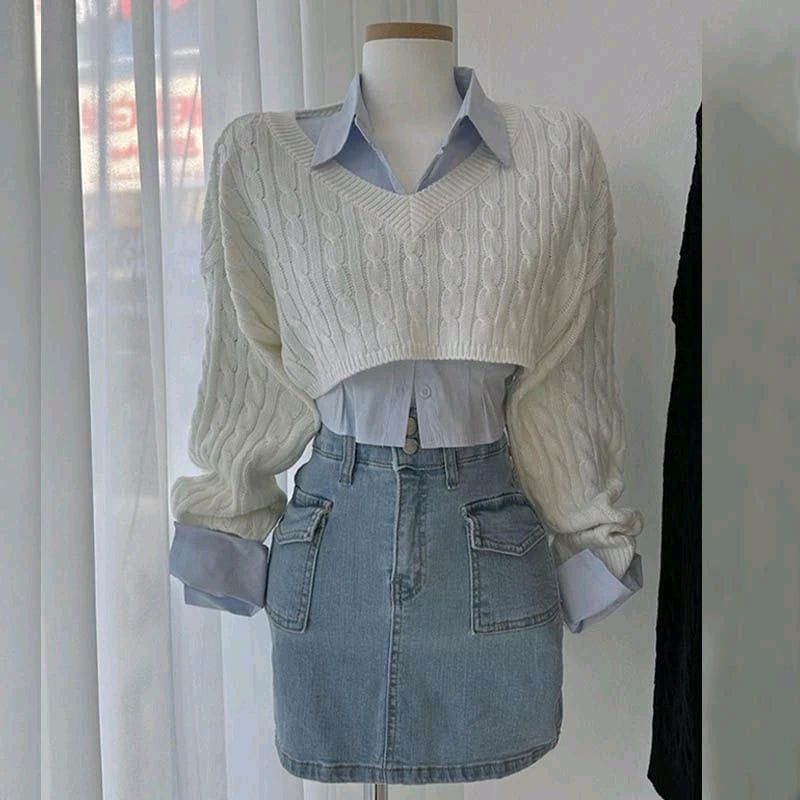 Set Korean Retro Style Fesyen Wanita Pakaian Wanita Lainnya di