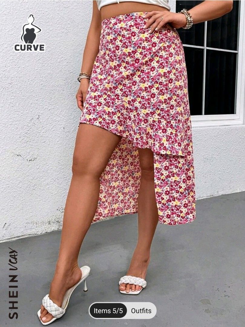 SHEIN Floral Pink Stylist Skirt 4XL Plus Size Stretchable Comfortable