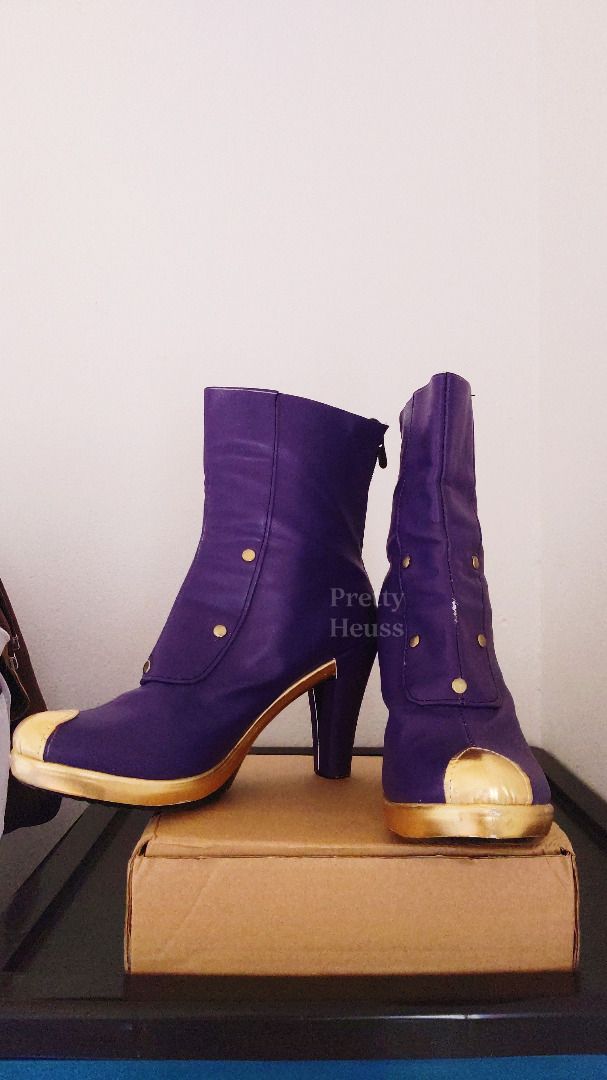 Size39 24.5cm Purple Gold Women Zip up Ankle Boots Thin High