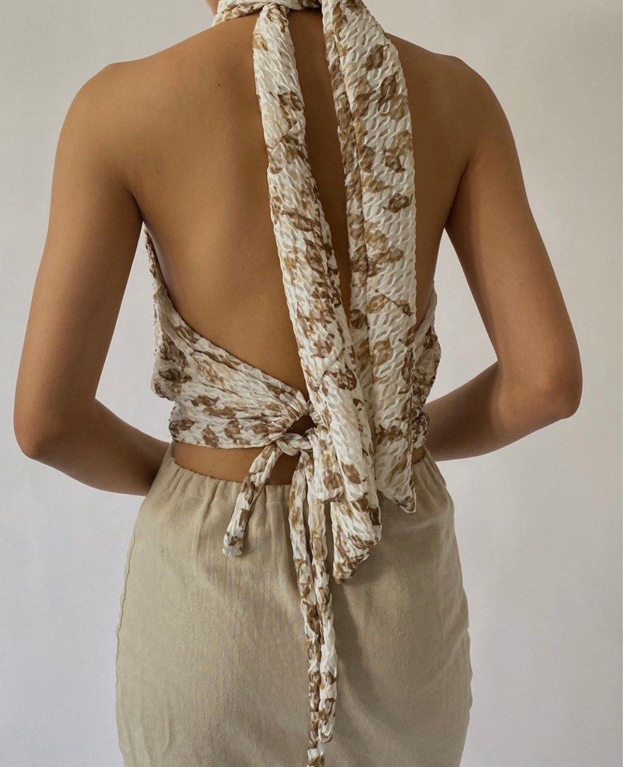 Textured Tie Halter Top (Category: Blouses) located in Manila. Submitted by stuffbybees (Listing ID 1264922819, Image 1). Description: Fits small to medium.