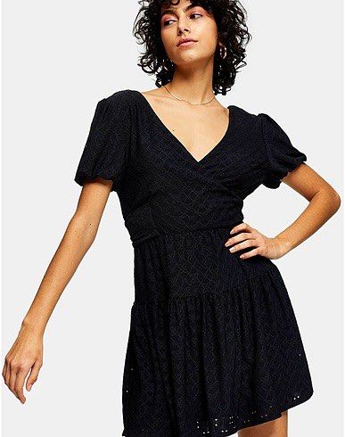 Topshop broderie wrap dress in black Women s Fashion Dresses Sets Dresses on Carousell