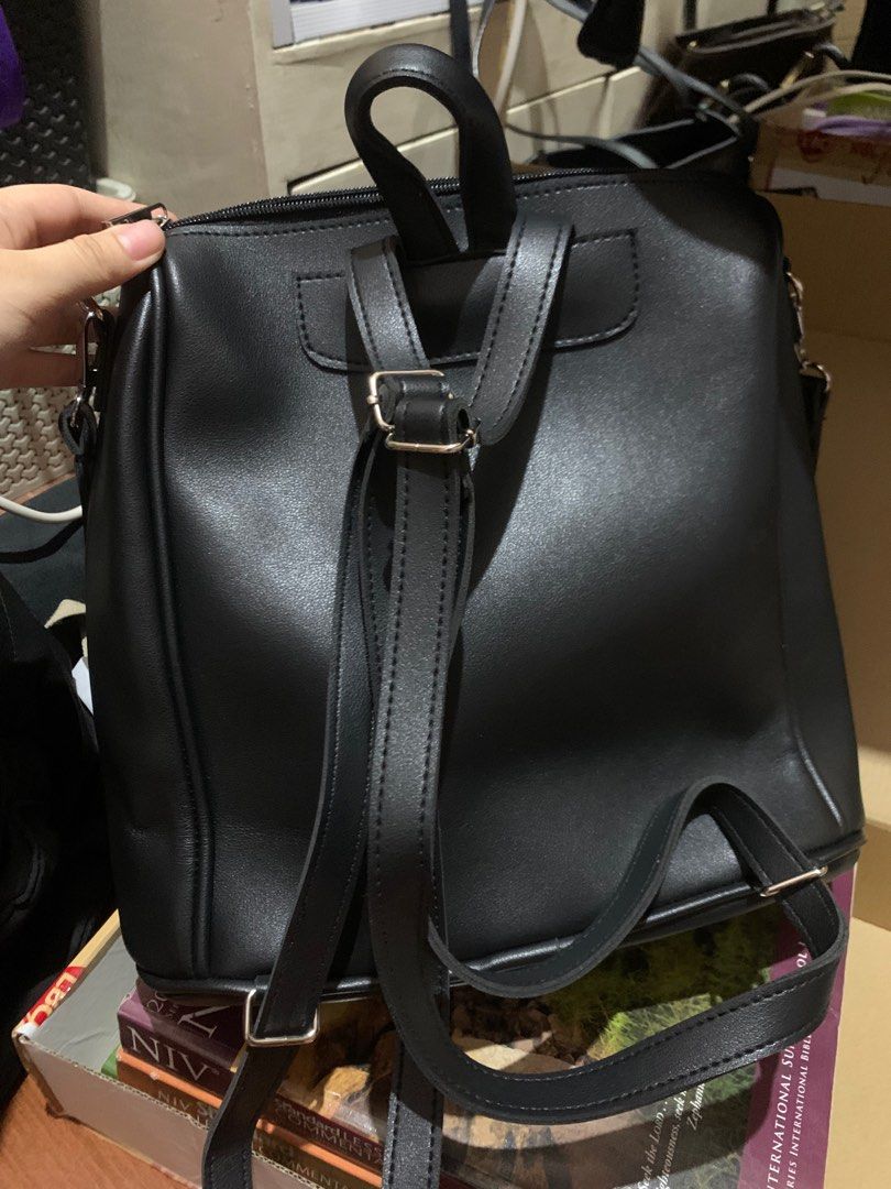 Two Way Backpack Shoulder Bag - Marikina Bag - Black Leather, Women's ...