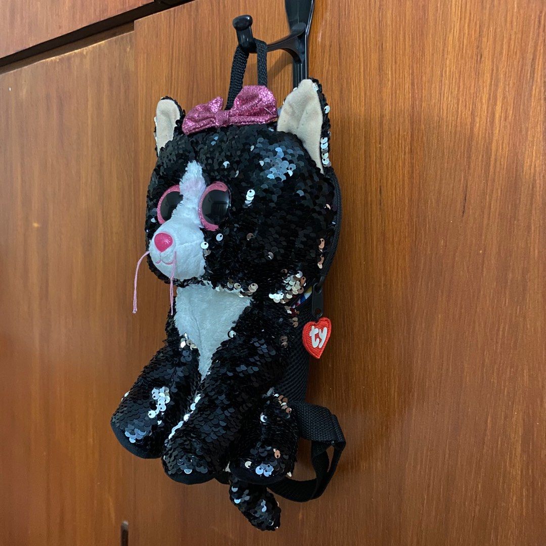 Ty Fashion Beanie Boo Kiki Reversible Sequin Cat Backpack Black