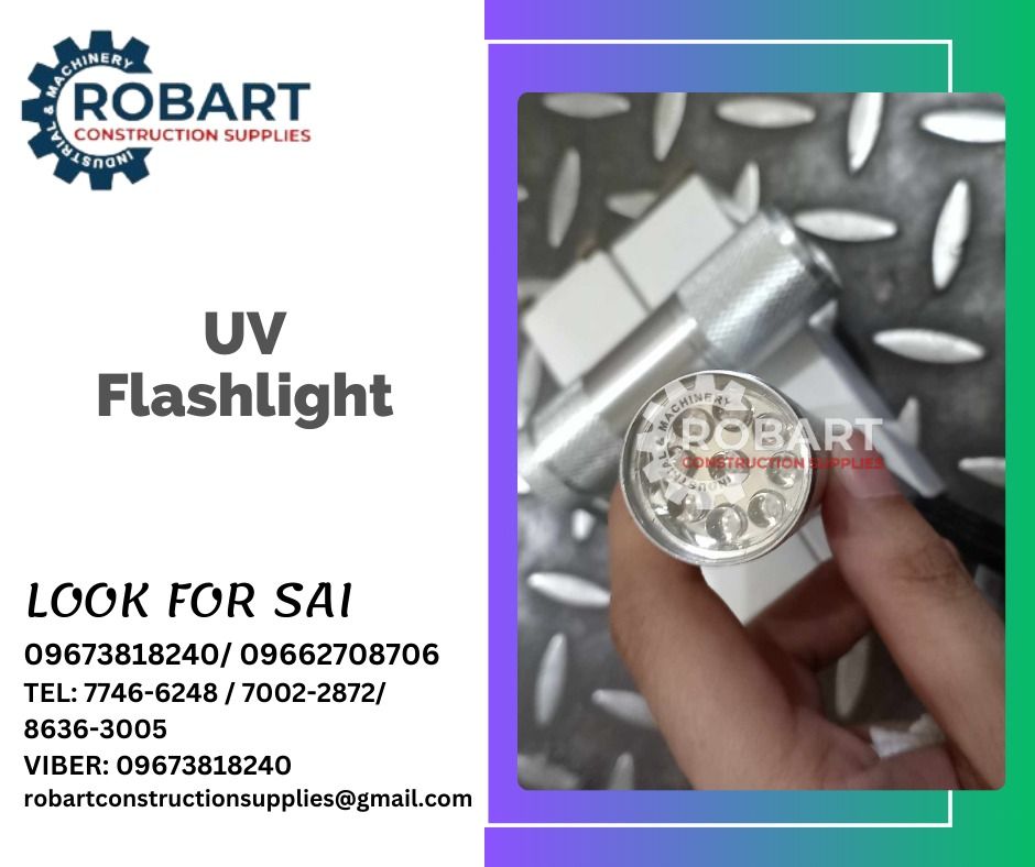 UV Flashlight (Category: Construction Tools & Equipment) located in Manila. Submitted by sairobart375609 (Listing ID 1264810334, Image 1). Description: UV Flashlight Black ROBART CONSTRUCTION SUPPLIES Note: Prices are subject to change without prior notice. For inquiries: For FAST TRANSACTION: Sai Robart - 09673818240 / 09662708706 Vbr: Robart Sai - 09673818240 sairobart3@gmail. com Office Address: 1405 Yuseco St. Sta. Cruz Manila 7746-6248 , 721