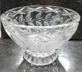Vintage Crystal Glass Heavy Thick Footed Bowl 4" Tall