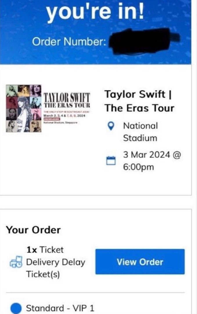 Vip 1 Taylor Swift the eras tour sg 2024, Tickets & Vouchers, Event