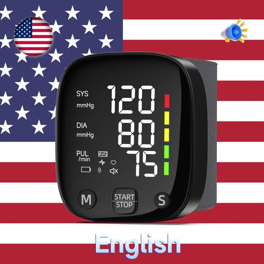 Yongrow New LED Wrist Blood Pressure Monitor Rechargeable English/Russian  Voice Broadcast Sphygmomanometer Tonometer BP Monitor - Amara Health Care  Plus