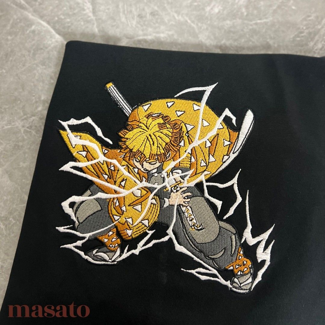 Zenitsu Thunderclap and Flash embroidery anime T shirt Men s