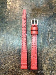 14mm紅色竹節紋真皮錶帶