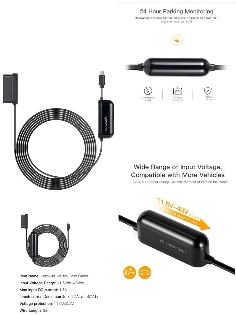 Apeman dash sales cam hardwire kit