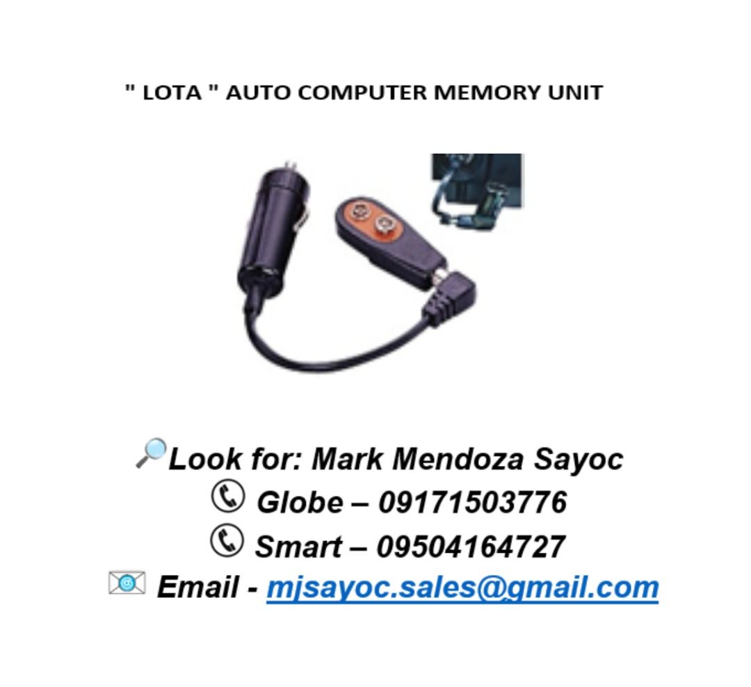 " LOTA " AUTO COMPUTER MEMORY UNIT (Category: Construction Tools & Equipment) located in Pasay City. Submitted by gryffinindustrial2023 (Listing ID 1265035394, Image 1). Description: FOR MORE INFORMATION REGARDING ON THE PRODUCT PLEASE CONTACT OR MESSAGE ME, THANK YOU..