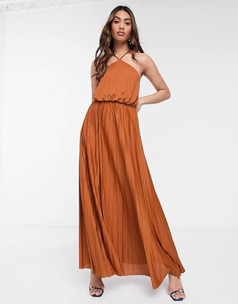Novia Halter Neck Pleated Maxi Dress