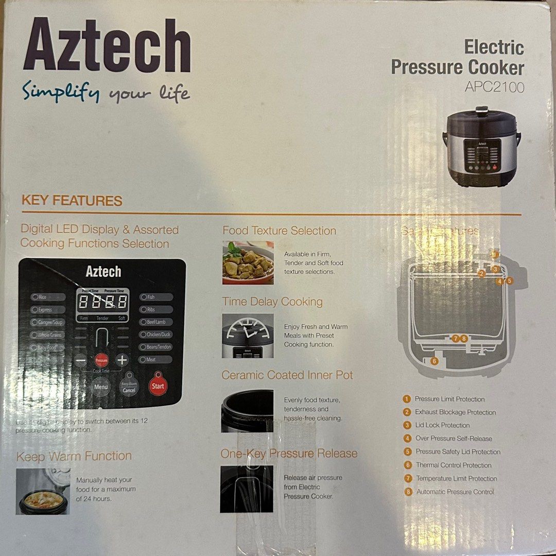 AZTECH ELECTRIC PRESSURE COOKER APC2100, TV & Home Appliances, Kitchen ...