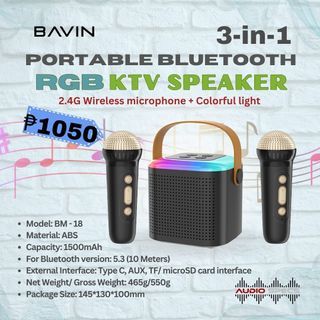 BAVIN BM-18 Portable Bluetooth Speaker with Wireless Microphone + Colorful light + RGB light