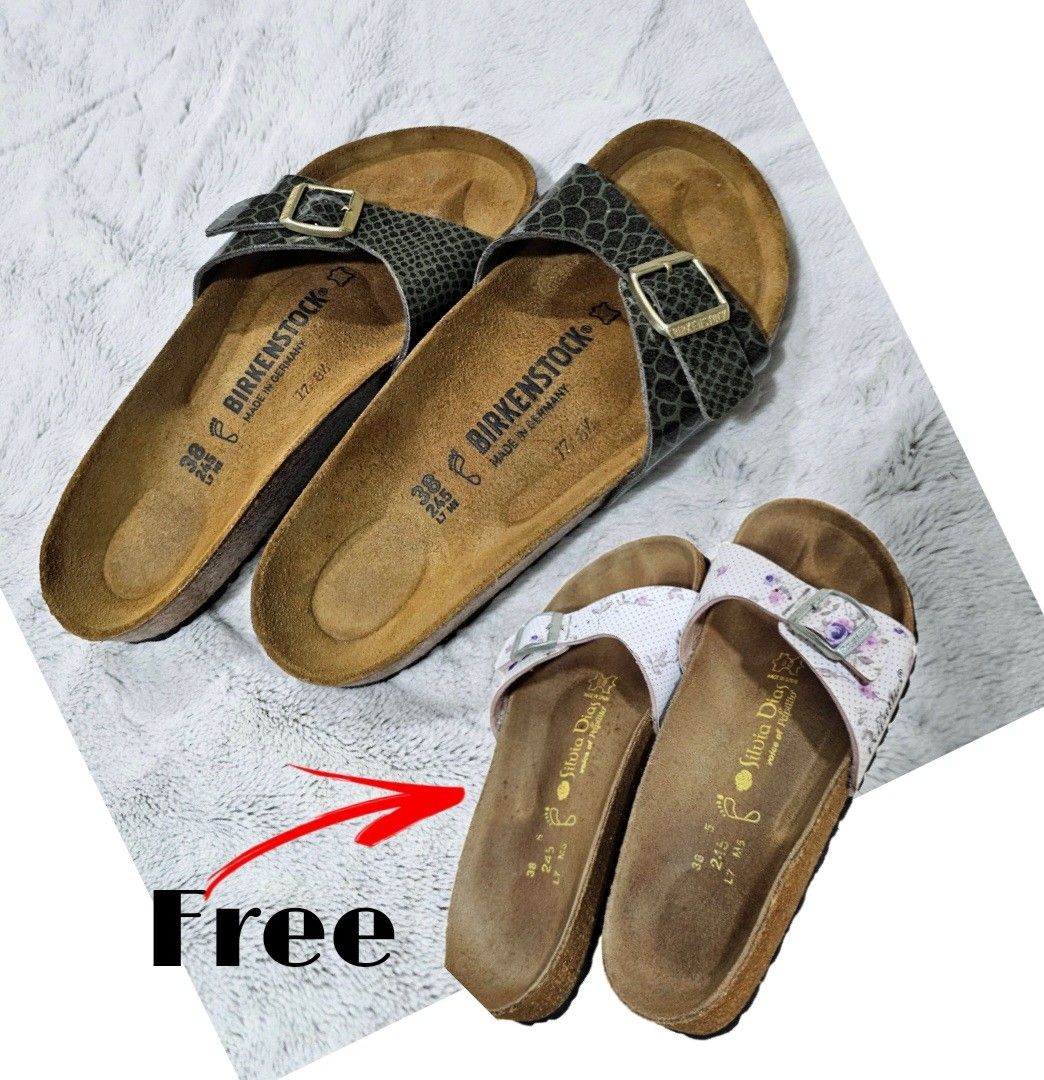 Birkenstock Women s Madrid Shiny Snake Dark Olive Sandal with Free used Papillio Silva dias size 38 by birkenstock