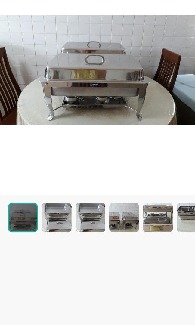 Buffet set (Category: Other Kitchenware & Tableware) located in Singapore. Submitted by overlord12b1 (Listing ID 1265076771, Image 1). Description: buffet set for 35 dollars (2 sets available) Extra inventory top have no handle stove or candle holder thin and deep bottom.
