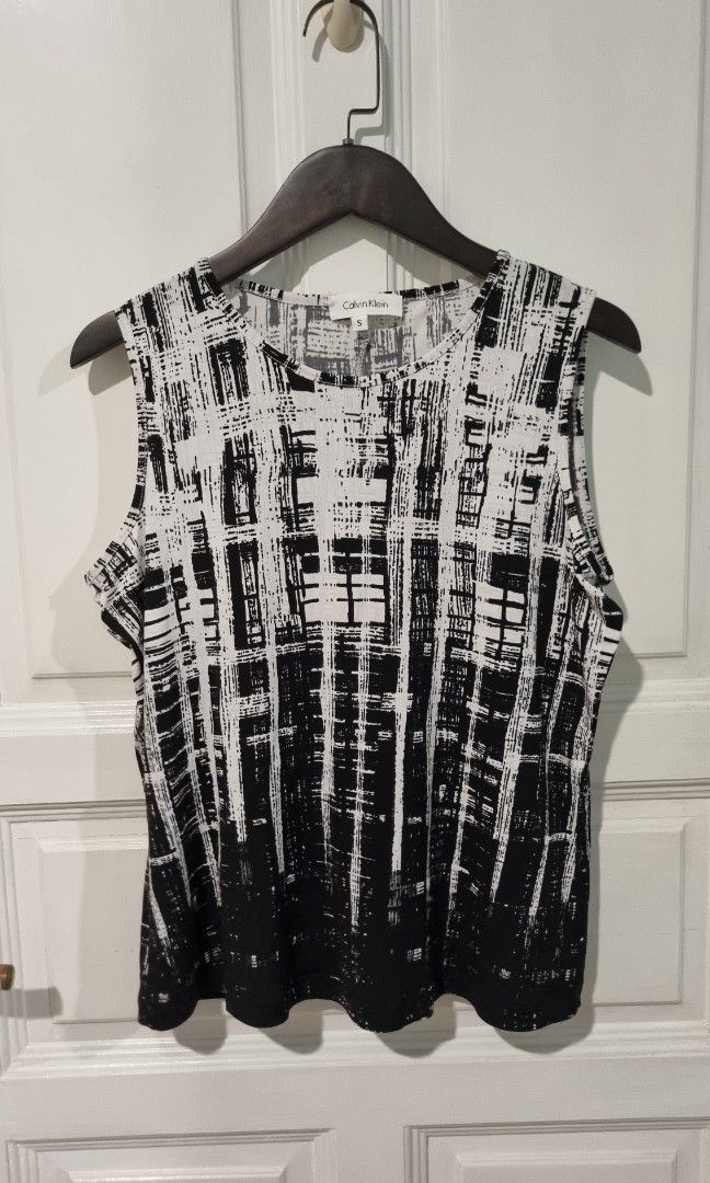 Calvin klein black sales and white blouse