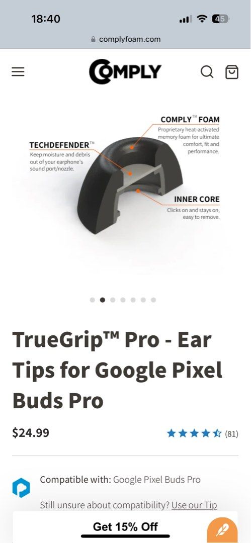 Pixel buds top comply foam tips