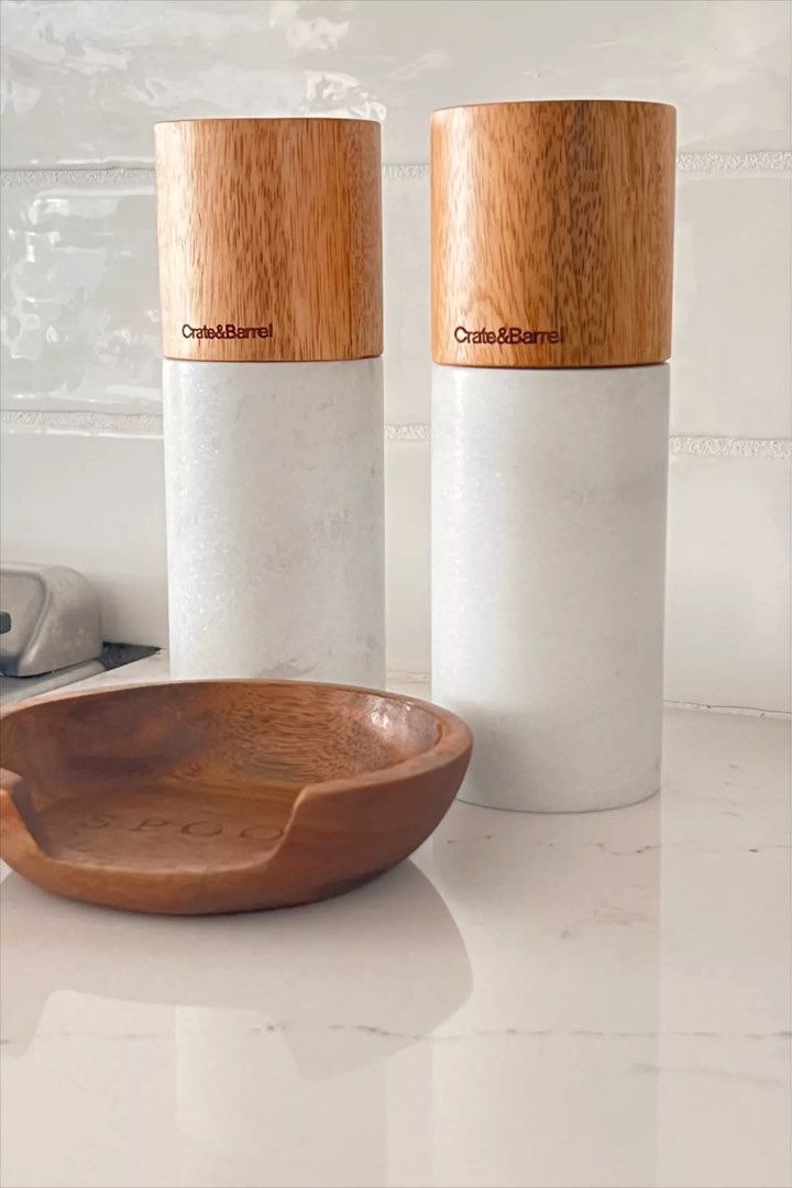 Crate and Barrel Marble and Wood Salt and Pepper Mill, Furniture & Home