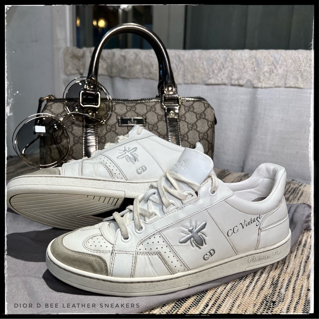Dior D bee white leather sneakers