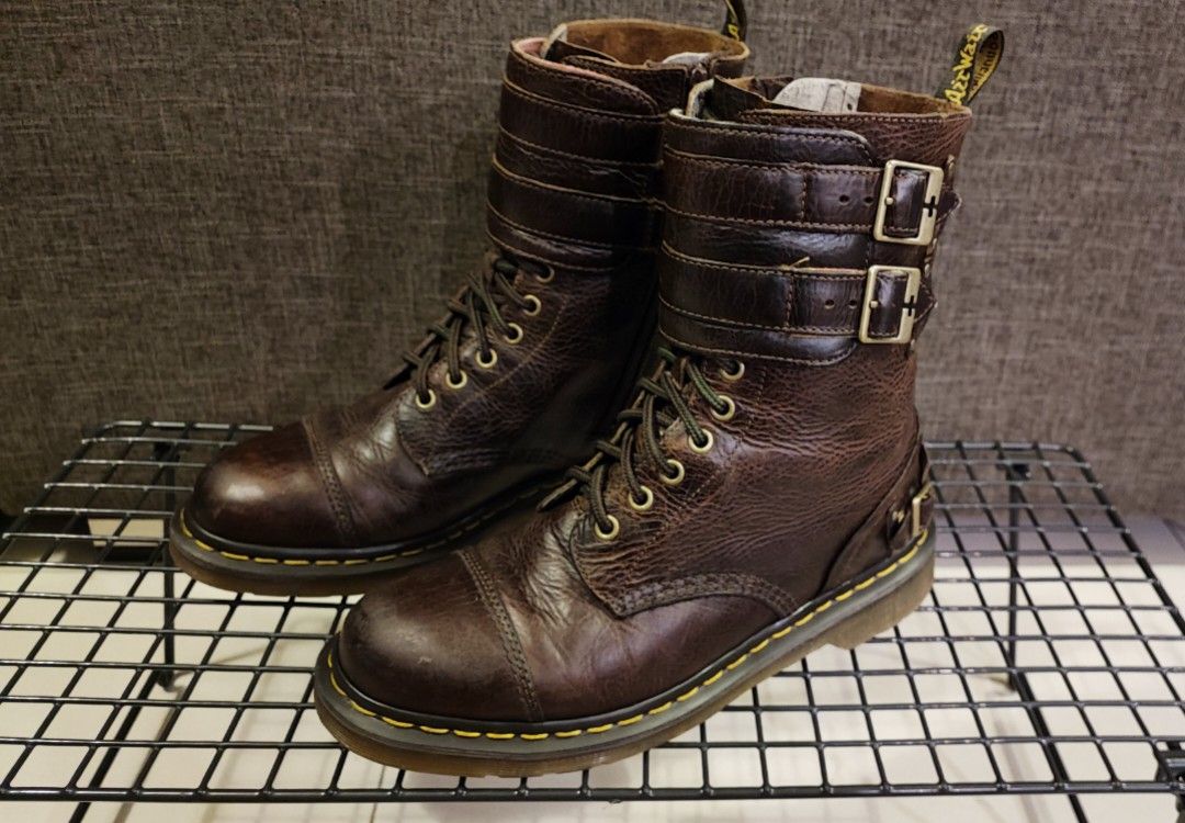 Dr Martens Varden 11 Eye Brown Leather Boots with Double Straps