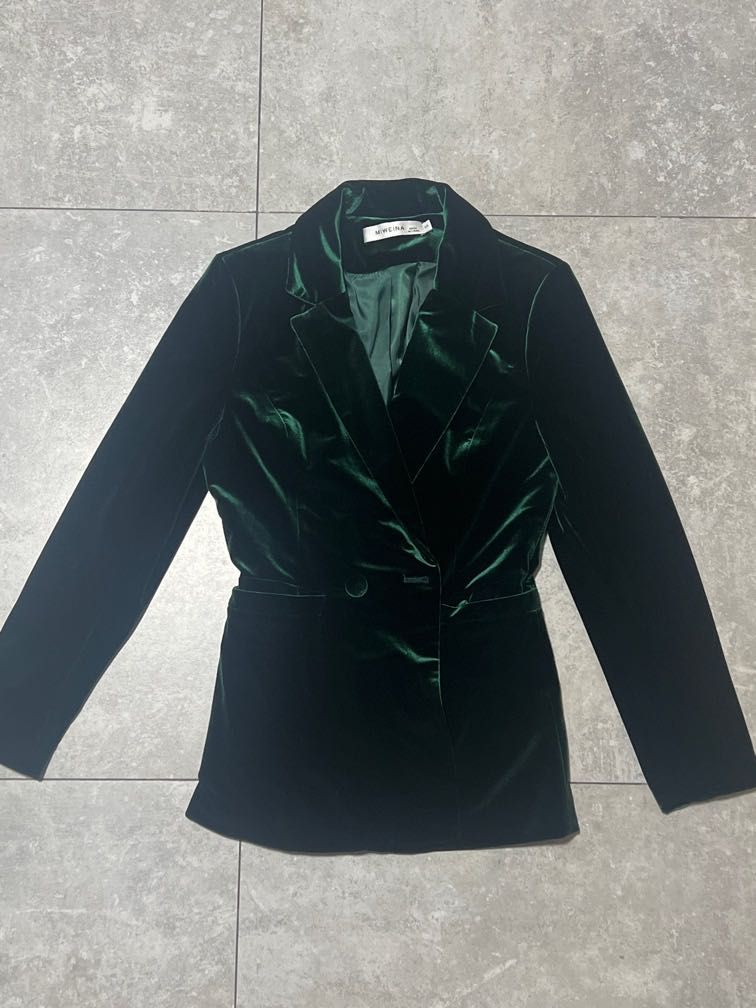 Emerald green velvet blazer pants suit Women s Fashion Dresses