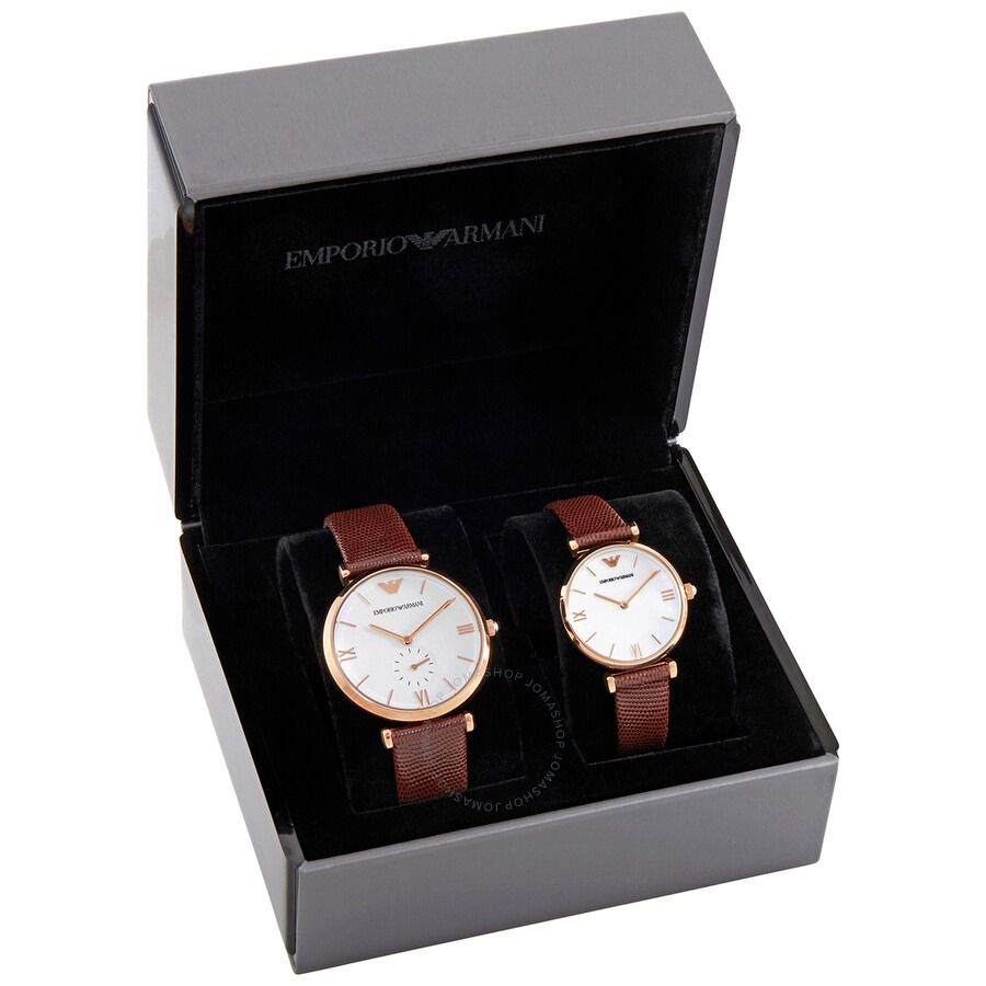 EMPORIO ARMANI White Dial Men s and Ladies Watch Set Luxury