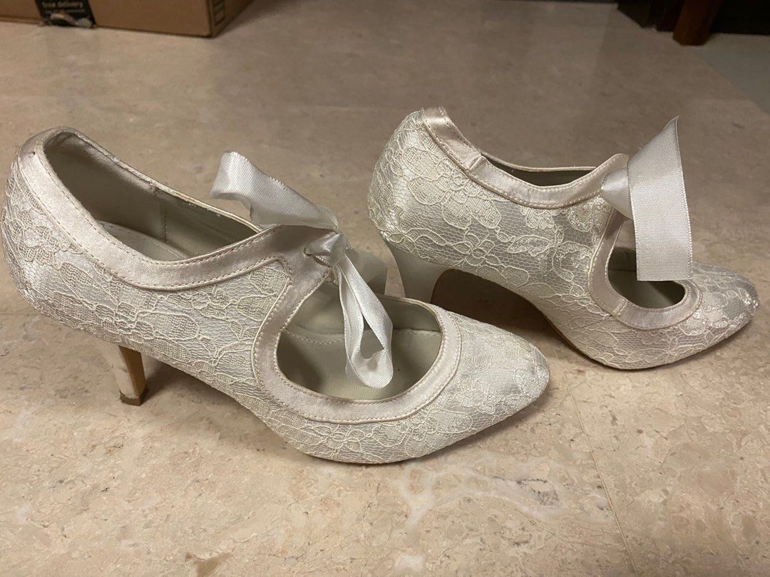 Free Lace White Wedding shoes Women s Fashion Footwear Heels on