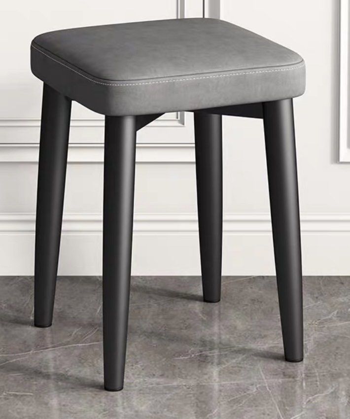 4 x Grey Cushion Stool Modern Black Legs Furniture Home