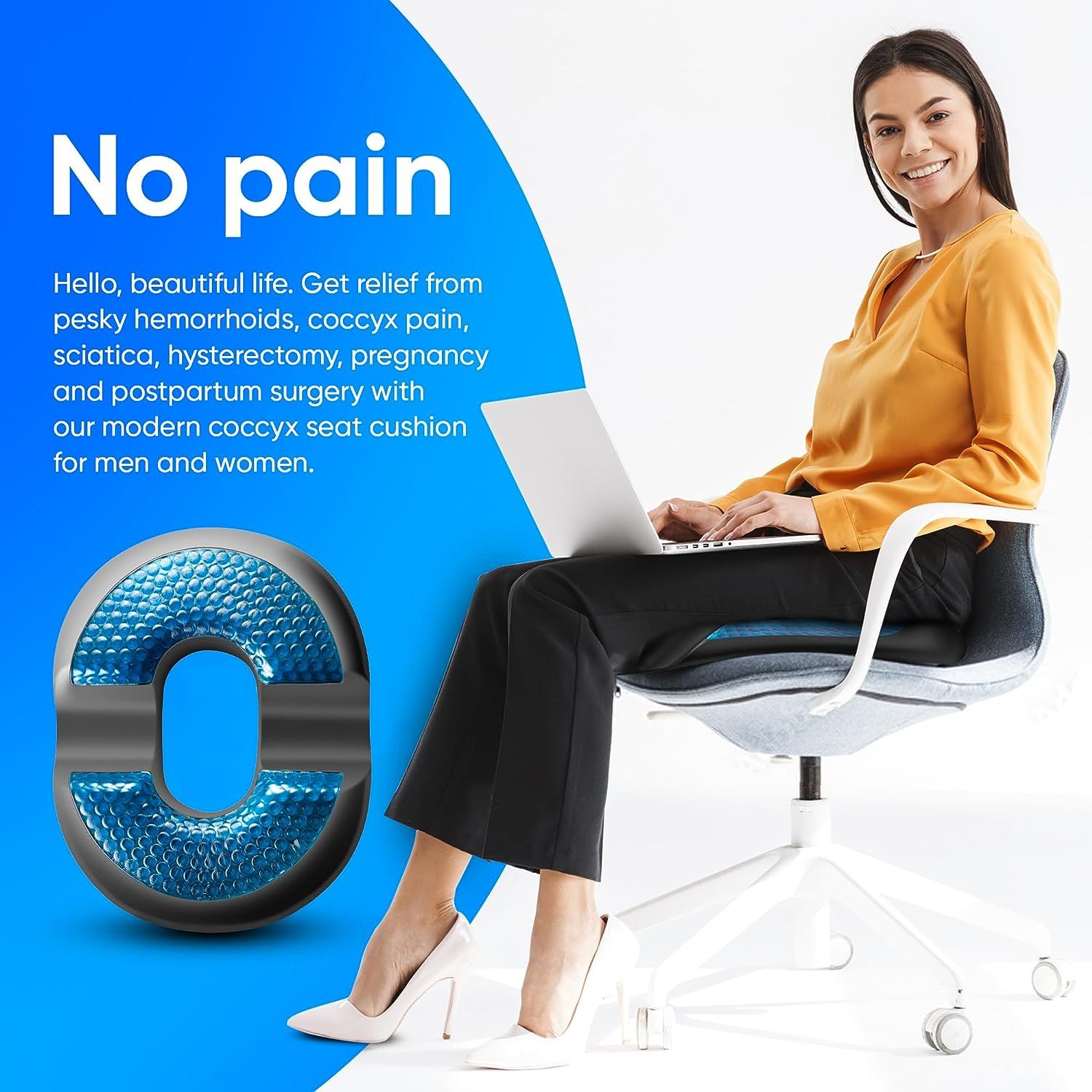 1pc Donut Pillow: Memory Foam Seat Cushion for Office Chair/Wheelchair -  Relieves Pressure & Pain from Postpartum, Prostate, Tailbone, Coccyx &  Sciati