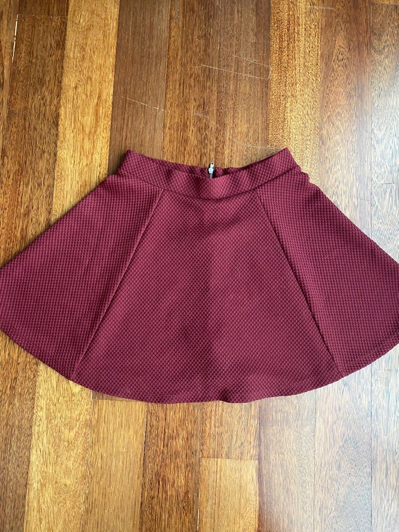 H M Maroon Skater Skirt Women s Fashion Bottoms Skirts on Carousell