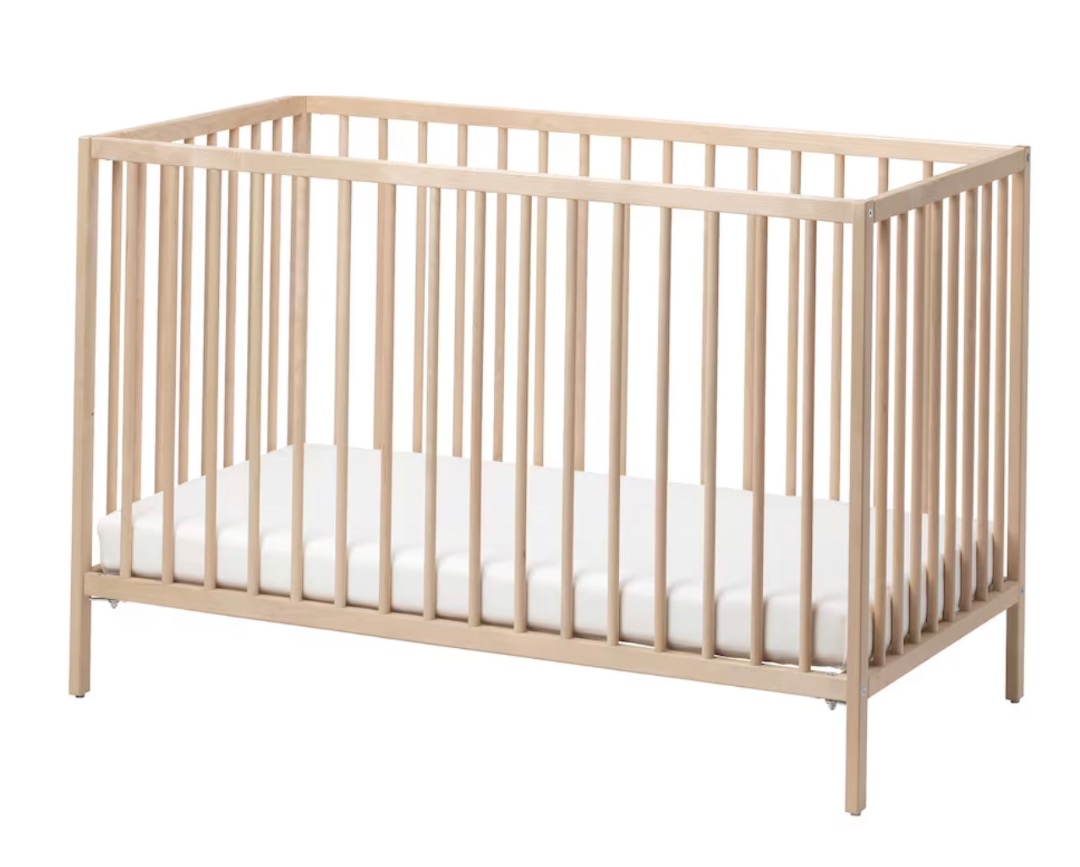 IKEA cot Sniglar with Mattress and Guard, never used, Babies & Kids