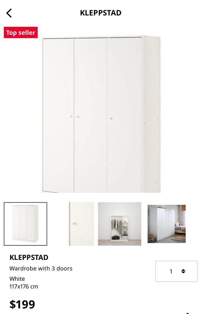 IKEA KLEPPSTAD 3-Door Wardrobe, Furniture & Home Living, Furniture ...