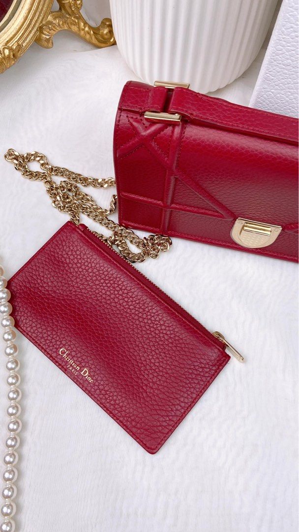 JZC7951 Red Calfskin Handle Diorama Clutch with Chain GHW