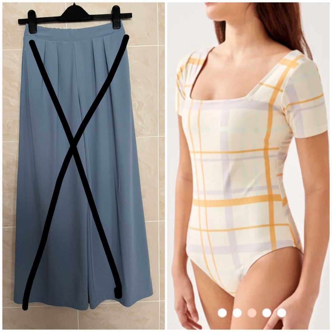 LB gingham body suit and Uniqlo blue culottes pants set, Women's Fashion,  Dresses & Sets, Sets or Coordinates on Carousell