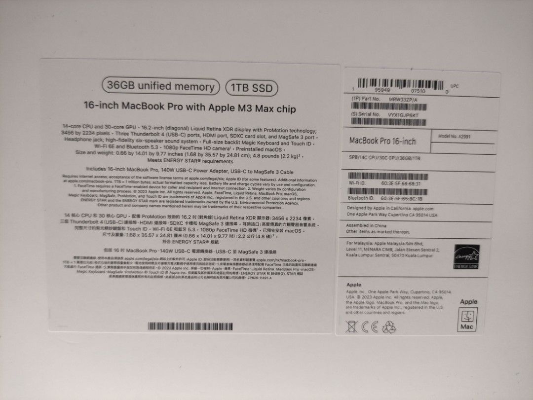Macbook pro m3 Max 16 inch 1tb /36 (Category: Laptops & Notebooks) located in San Juan City. Submitted by nerizapagara (Listing ID 1265009871, Image 2). Description: macbook pro m3 max 16 inch 14CORE CPU 30CORE GPU 36GB 1TB MODEL A2991.