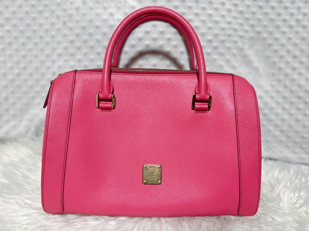 MCM Pink Leather Boston Bag, Luxury, Bags Wallets on Carousell