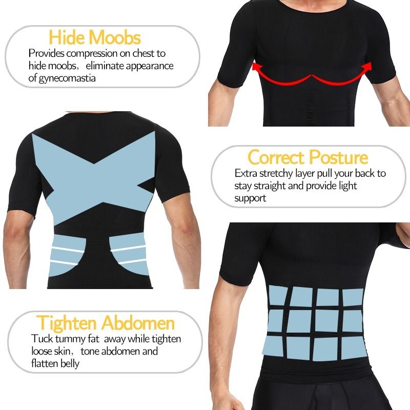 Men Body Shaper Slimming Chest Tops Gynecomastia Underwear Straight Back  Vest