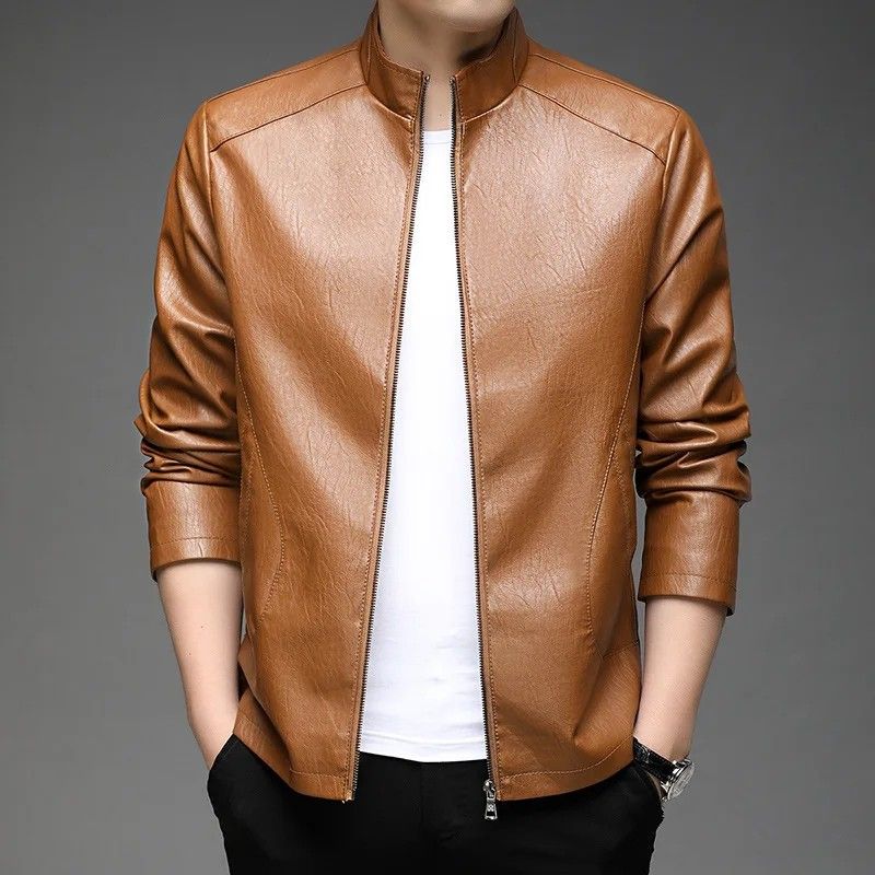 Men contrast pu new arrivals sleeve jacket