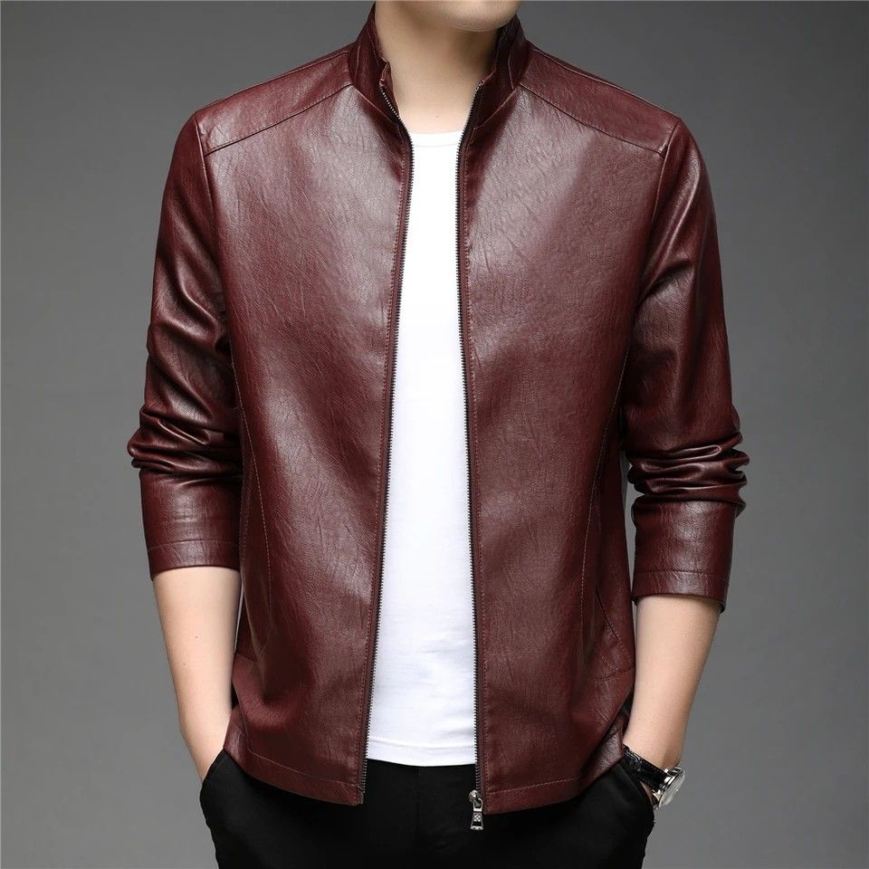 Men Pu leather jacket black brown maroon jacket Men s Fashion