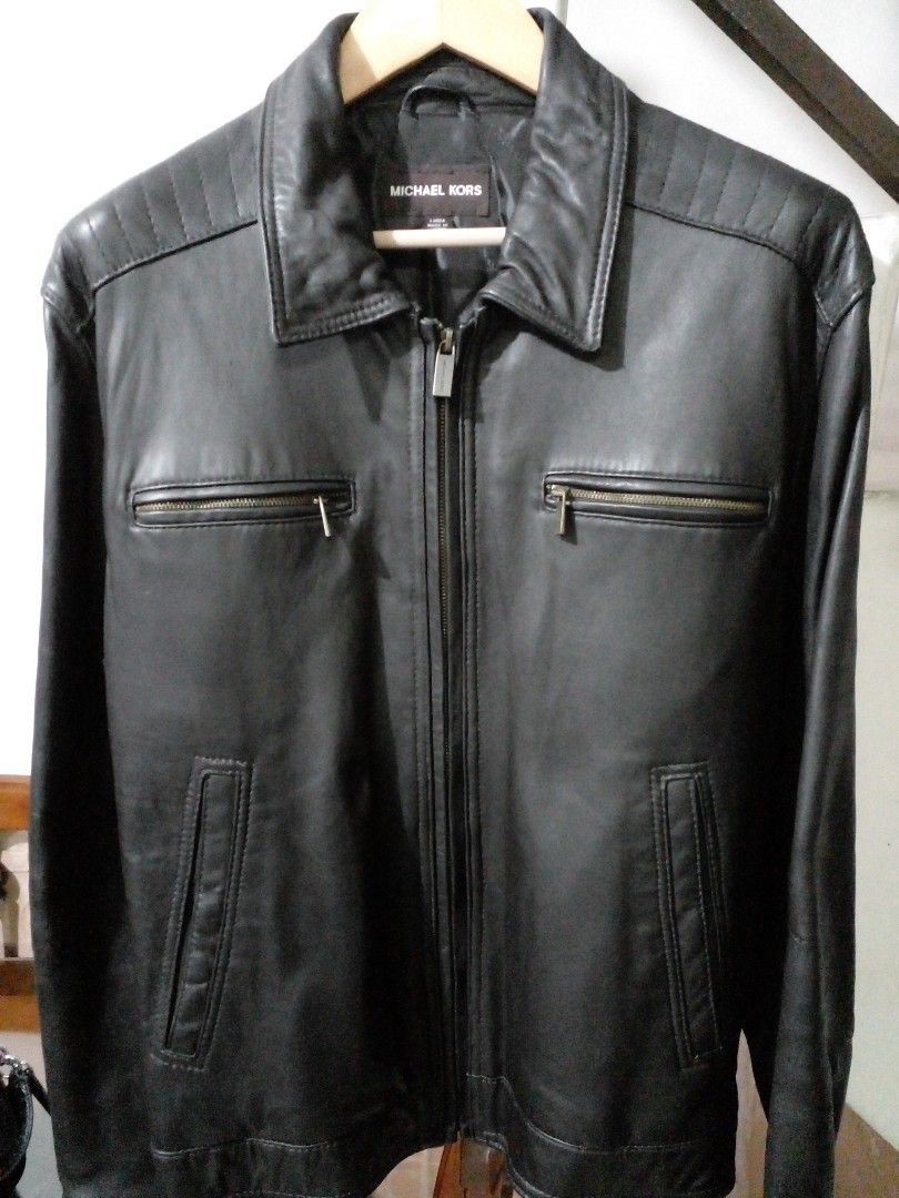 Mk mens leather jacket discount