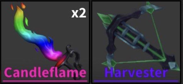 Bengi on X: Trading all my godlies below for harvester vv (its a fair  offer) #Mm2trades #mm2giveaway #mm2trading my offer for harvester  (candleflame , chroma dark bringer , orange seer , and