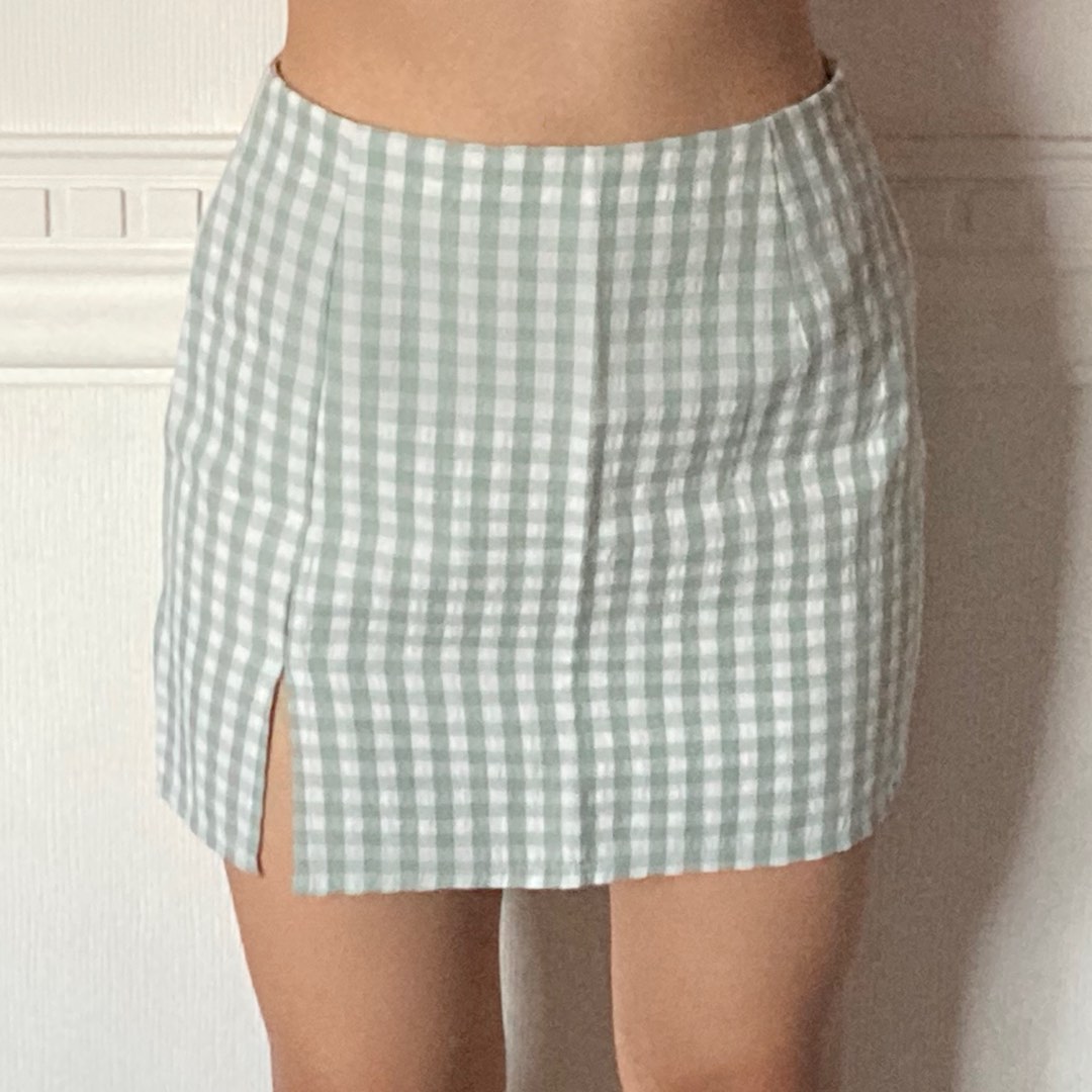 Muted green slitted mini skirt, Women's Fashion, Bottoms, Skirts on