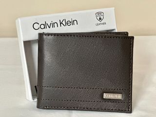 NEW! CALVIN KLEIN CK W/ RFID PROTECTION BROWN BILLFOLD BIFOLD LEATHER WALLET $50 SALE