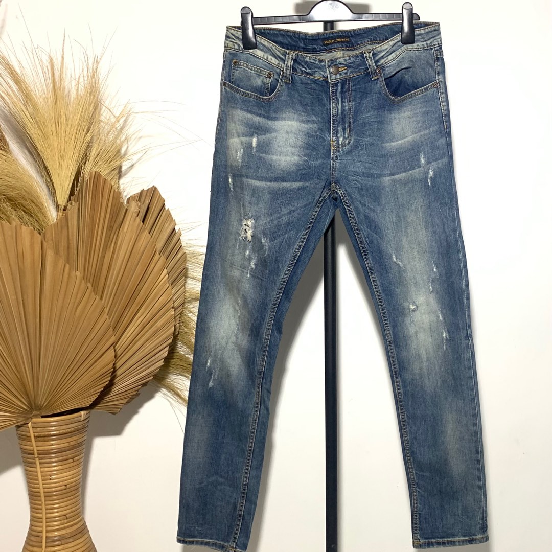 Nudie Ripped Jeans, Fesyen Pria, Pakaian , Bawahan di Carousell